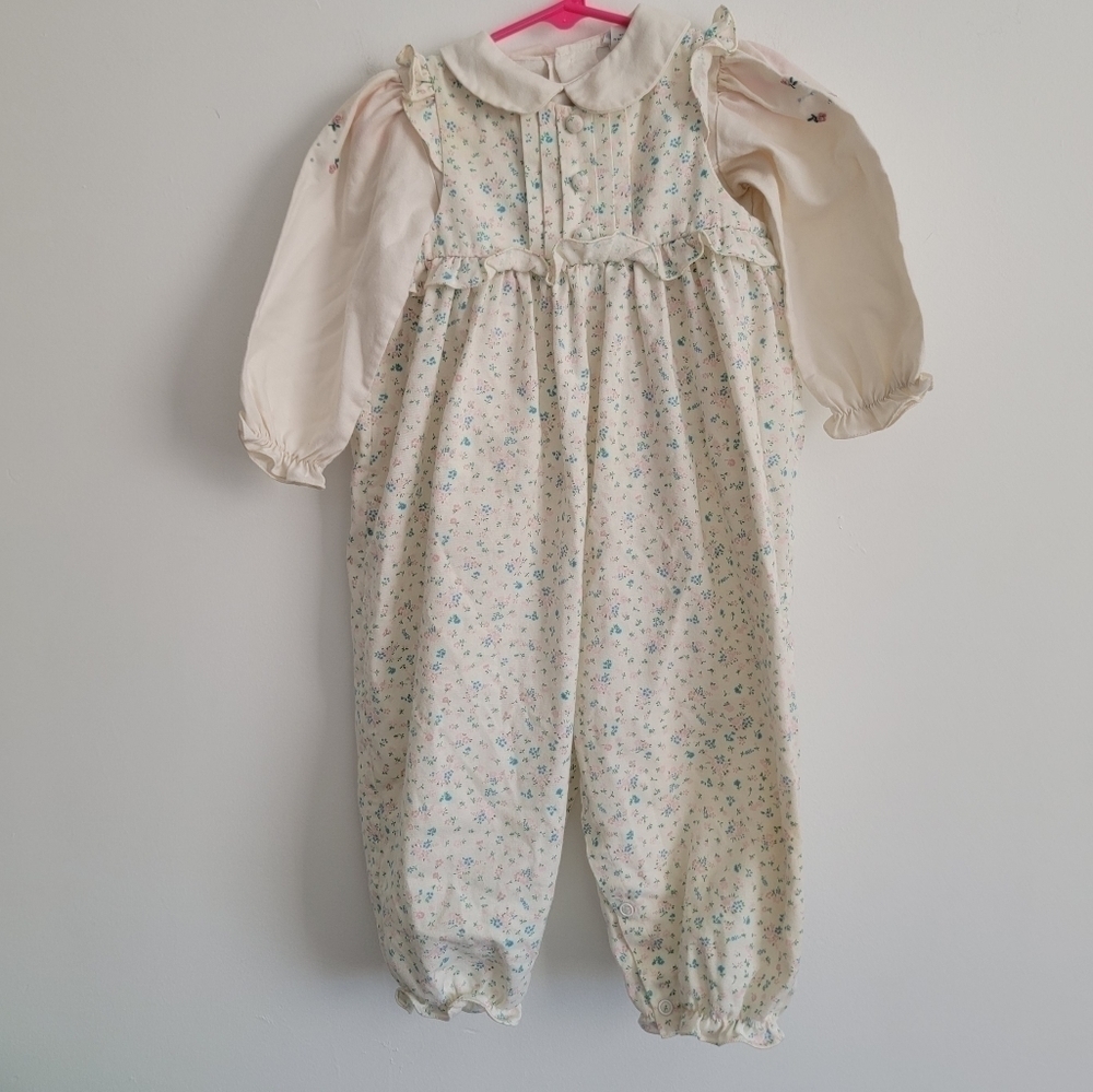Vintage Rosey Kids 2 piece overalls and top 2T floral